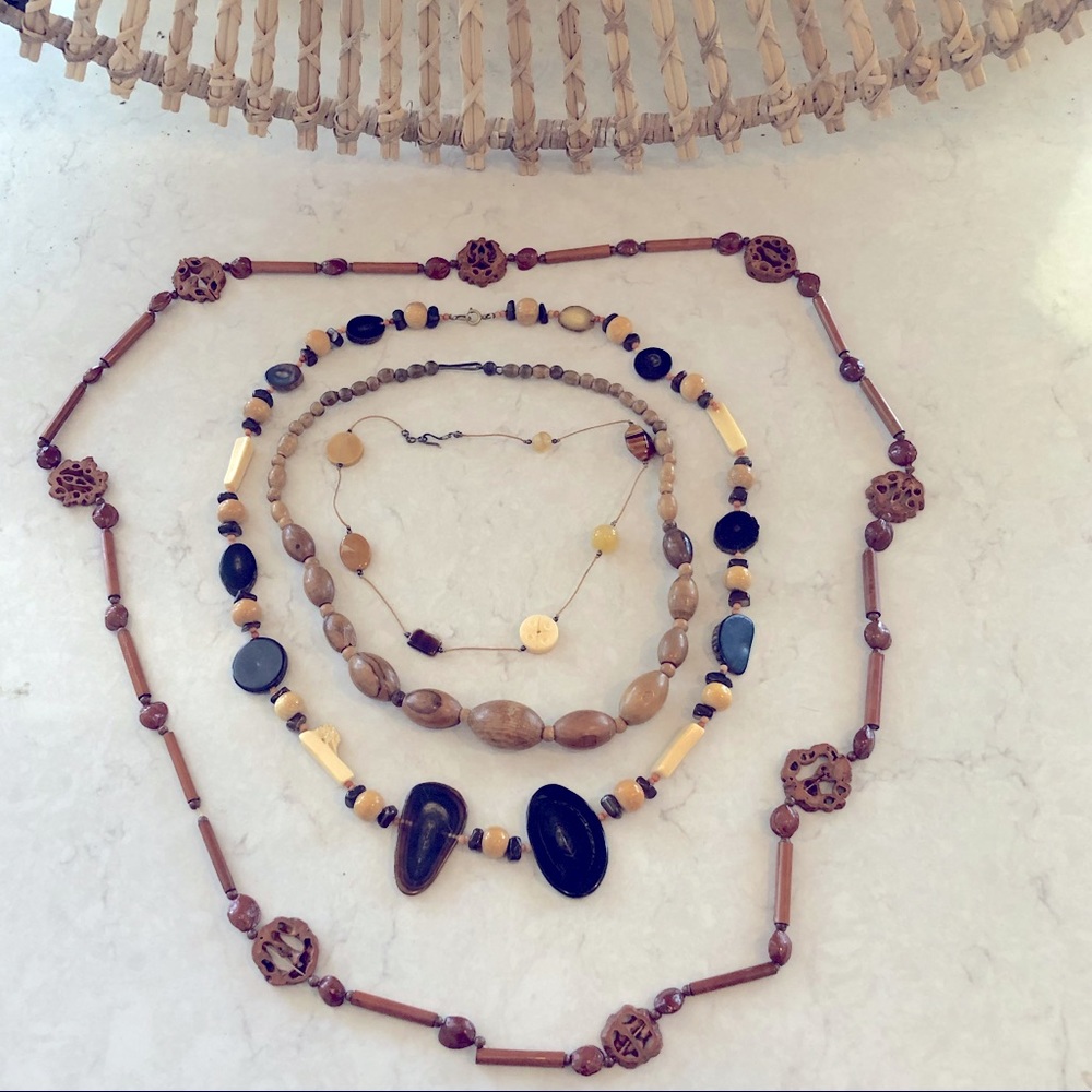 Vintage Lot of wood bead bone stone necklace
